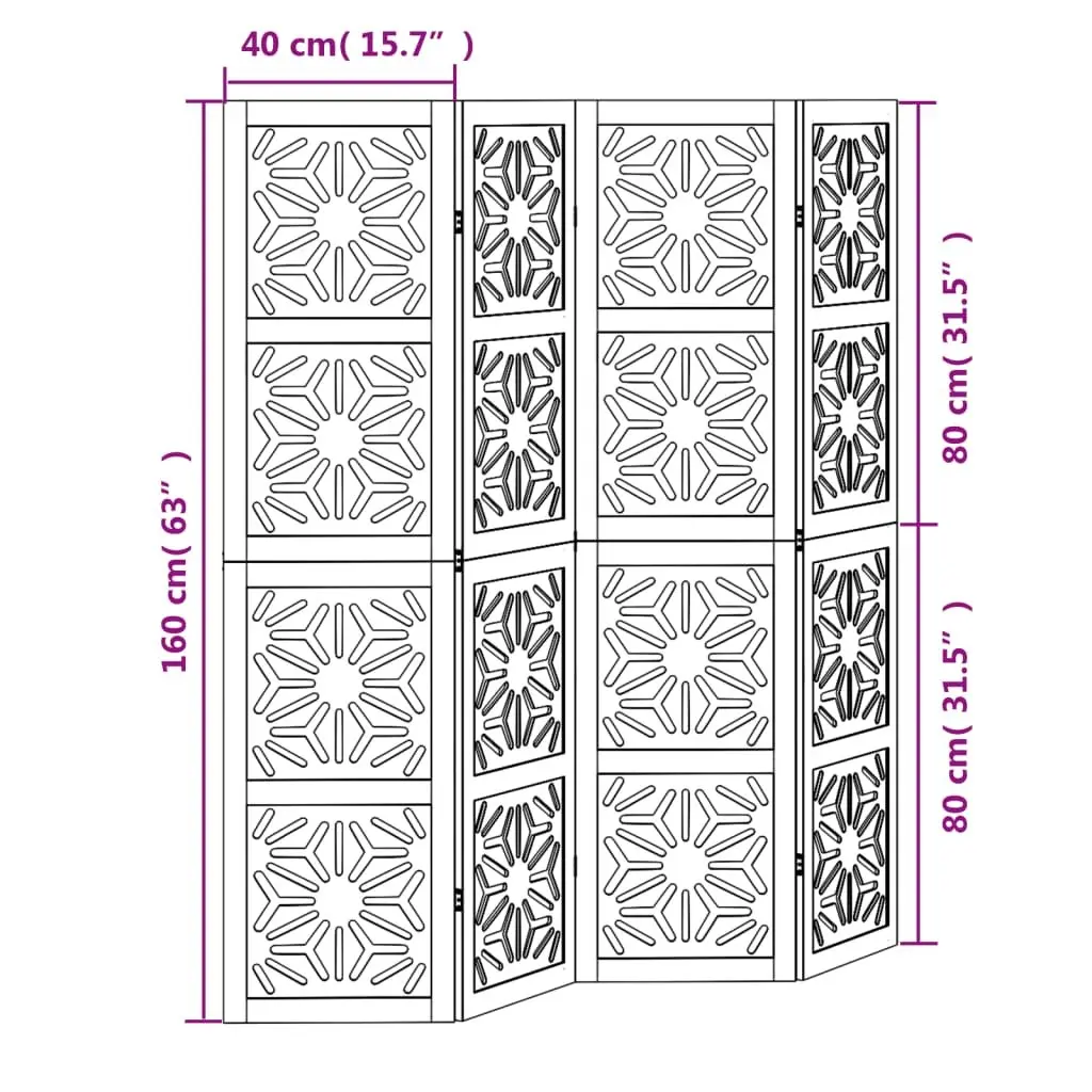 Folding Room Divider 4 Panels Privacy Screen Indoor Space Partition Brown Black