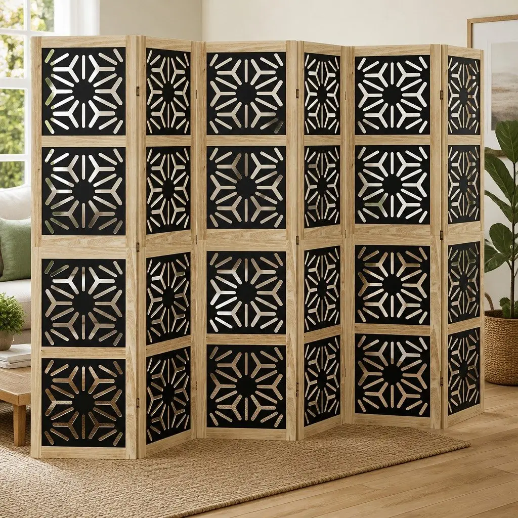 Room Divider 6 Panel Folding Privacy Screen Indoor Brown Black