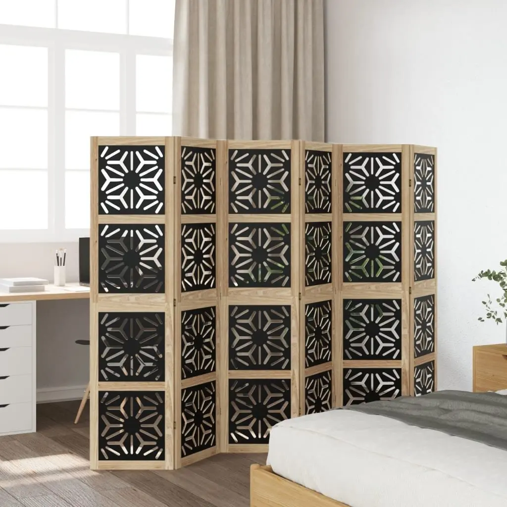 Room Divider 6 Panel Folding Privacy Screen Indoor Brown Black