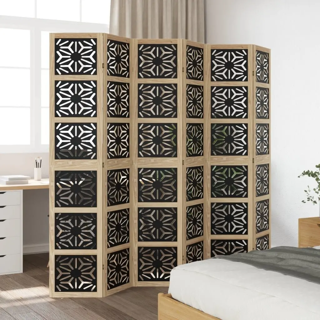 Room Divider Folding Privacy Screen 6 Panel Indoor Brown Black