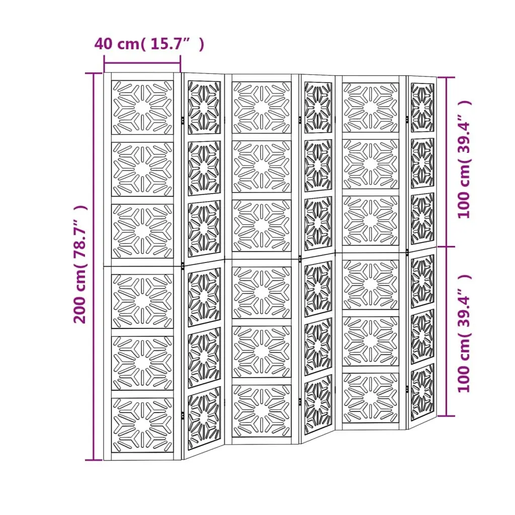 Room Divider Folding Privacy Screen 6 Panel Indoor Brown Black