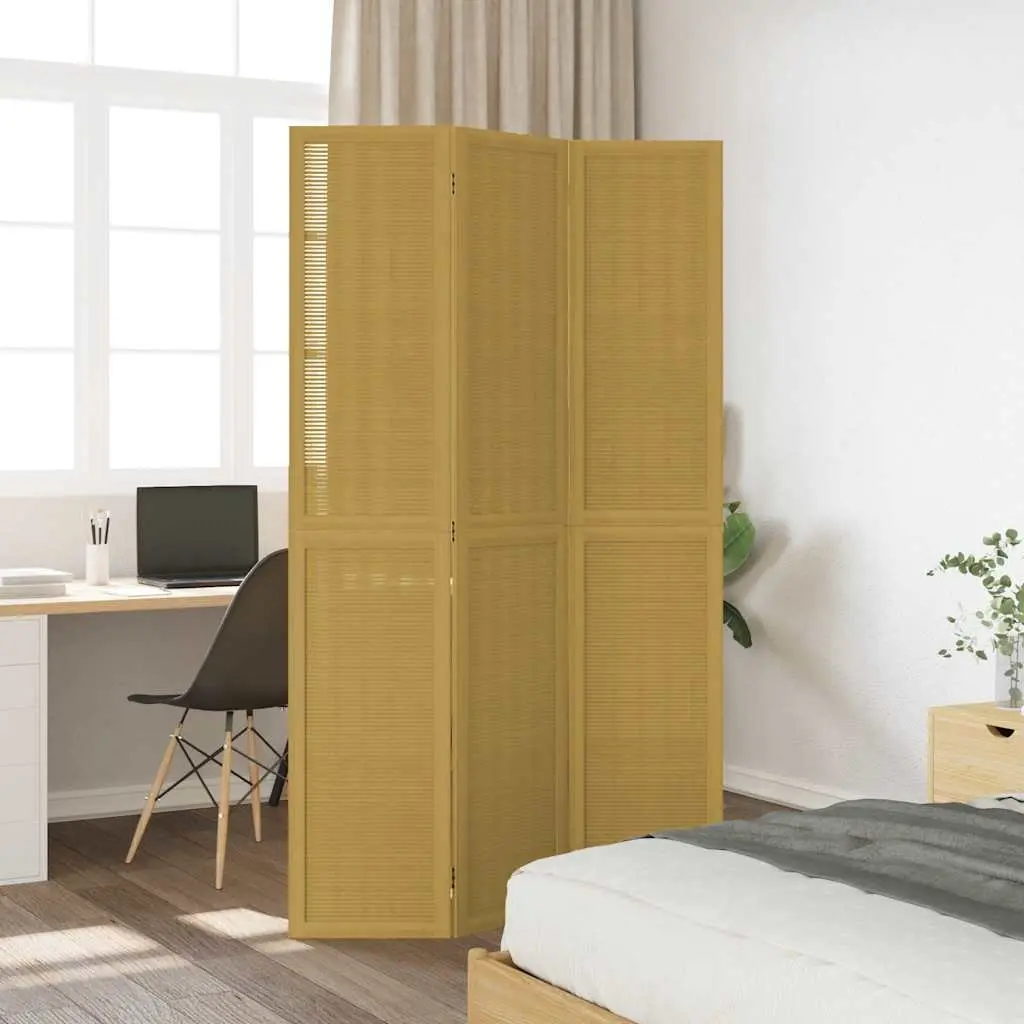 Room Divider Privacy Screen 3 Panels Folding Indoor Partition Brown Paulownia Wood
