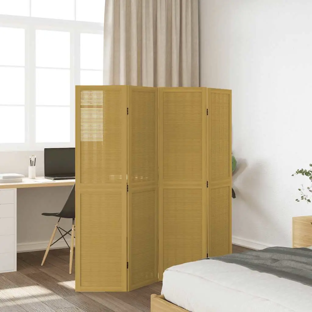 Room Divider Privacy Screen 4 Panels Folding Brown Bamboo Paulownia Wood