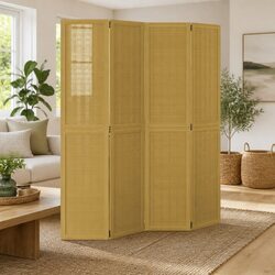 Room Divider 4 Panels Brown Folding Privacy Screen Partition Wood Frame Indoor