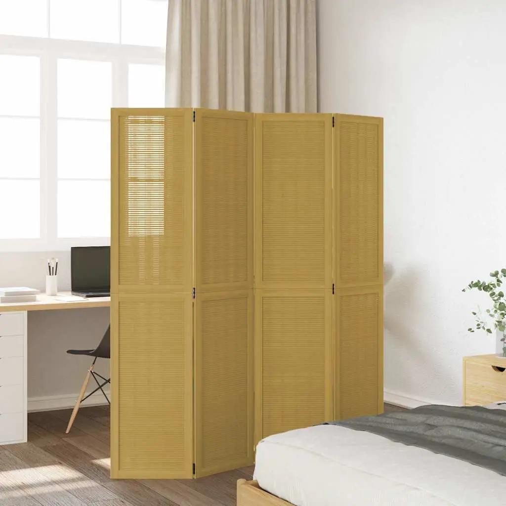 Room Divider Privacy Screen 4 Panels Brown Folding Wood Frame Indoor