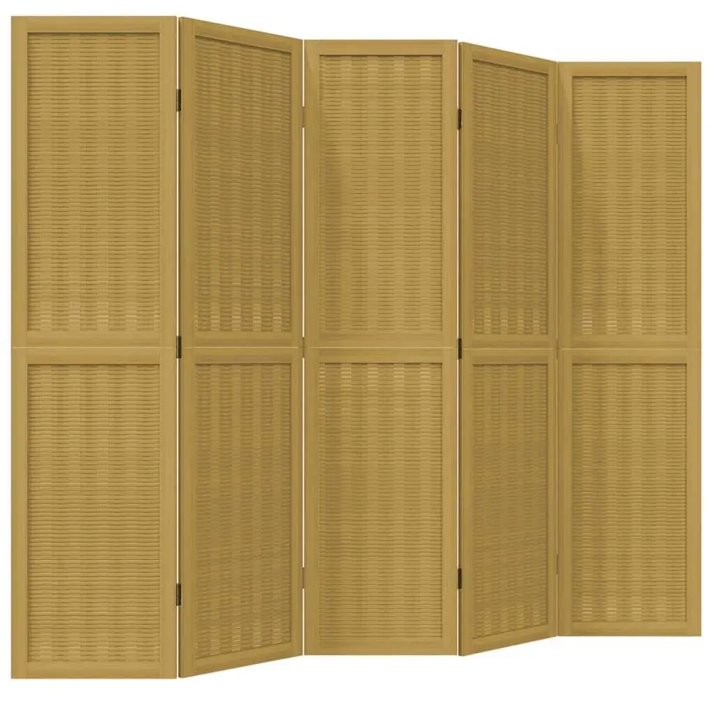 Room Divider Privacy Screen 5 Panels Brown Paulownia Wood Folding Partition