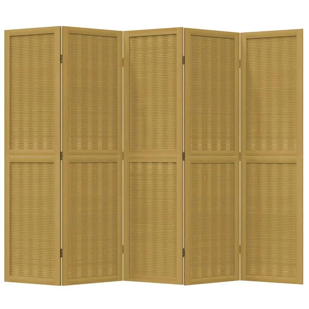 Room Divider Privacy Screen 5 Panels Brown Paulownia Wood Folding Partition