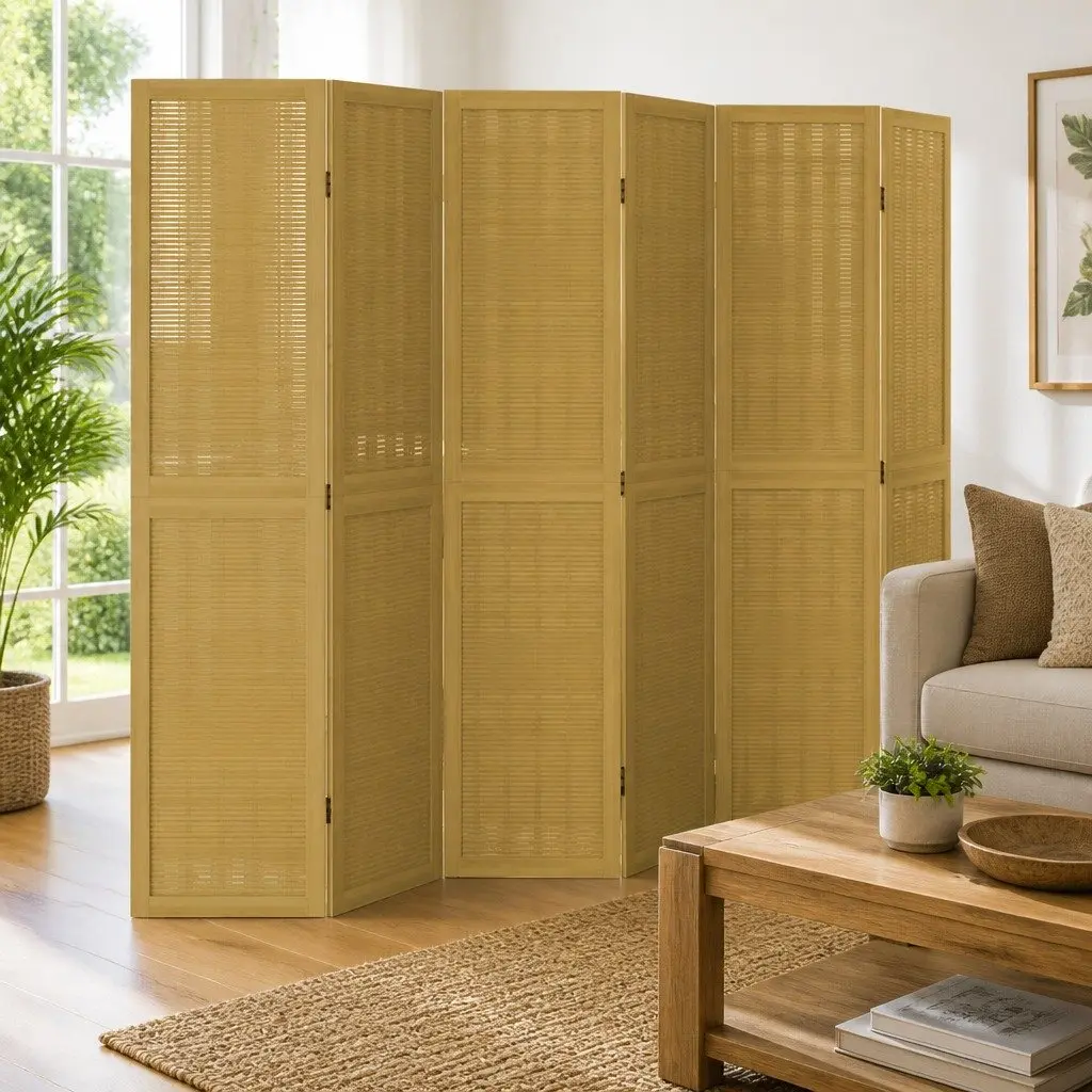 Room Divider Folding Privacy Screen 6 Panels Brown Indoor