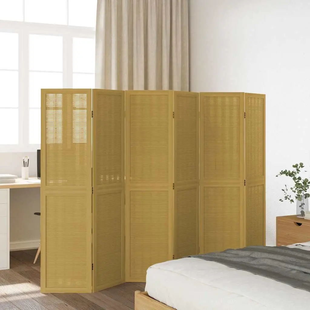 Room Divider Folding Privacy Screen 6 Panels Brown Indoor