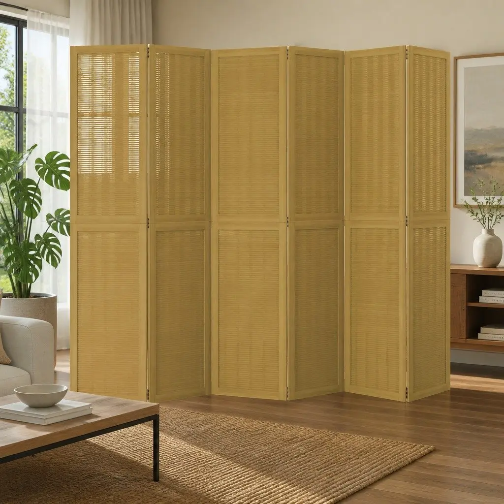 Folding Privacy Screen Room Divider 6 Panels Indoor Partition Brown
