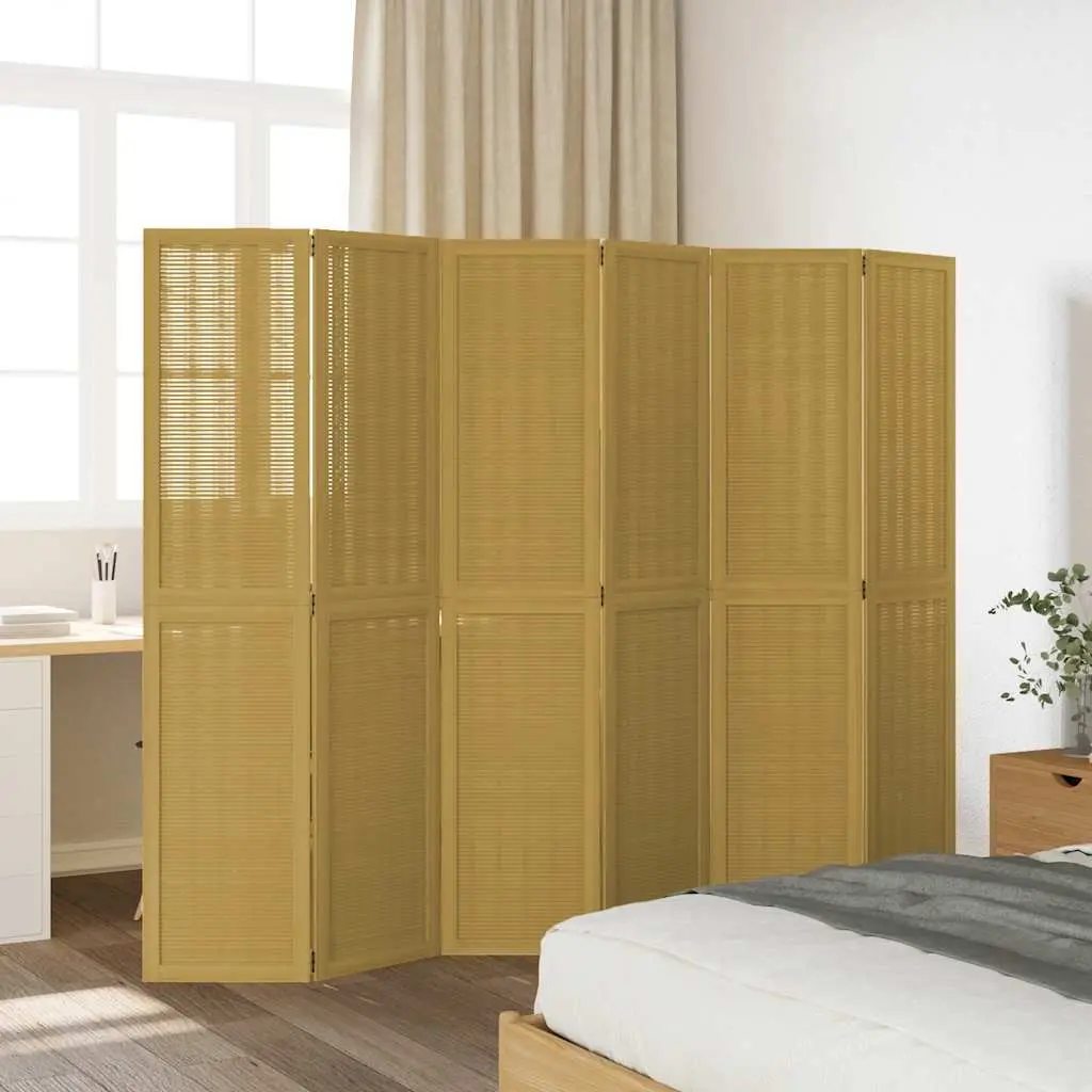 Folding Privacy Screen Room Divider 6 Panels Indoor Partition Brown