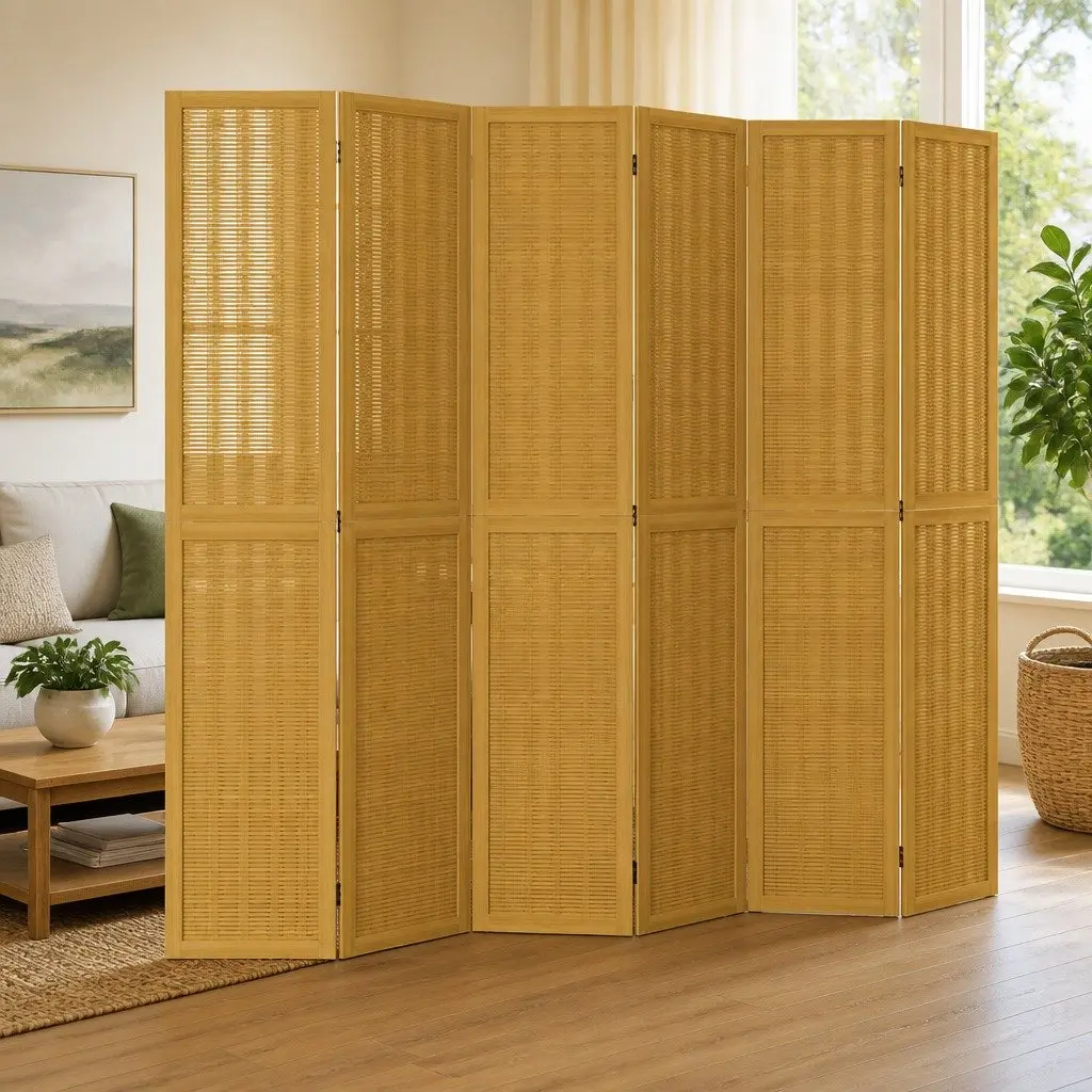 Folding Privacy Screen with 6 Bamboo Panels