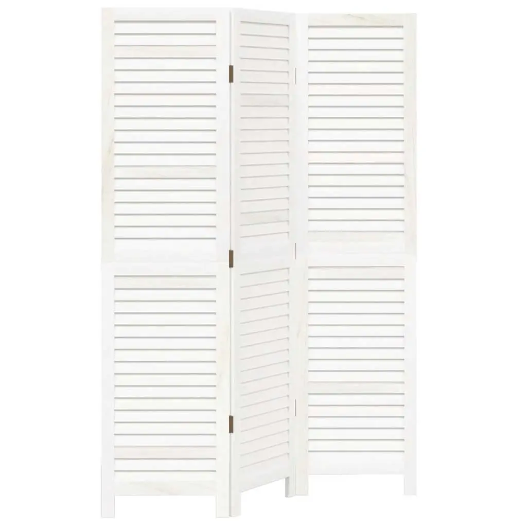 Folding Privacy Screen 3 Panels White Solid Paulownia Wood Room Divider