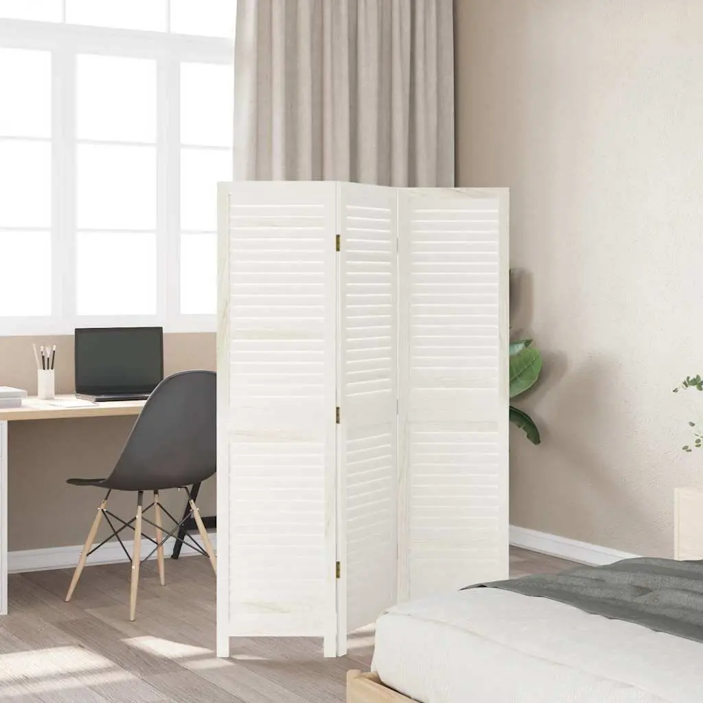 Folding Privacy Screen 3 Panels White Solid Paulownia Wood Room Divider