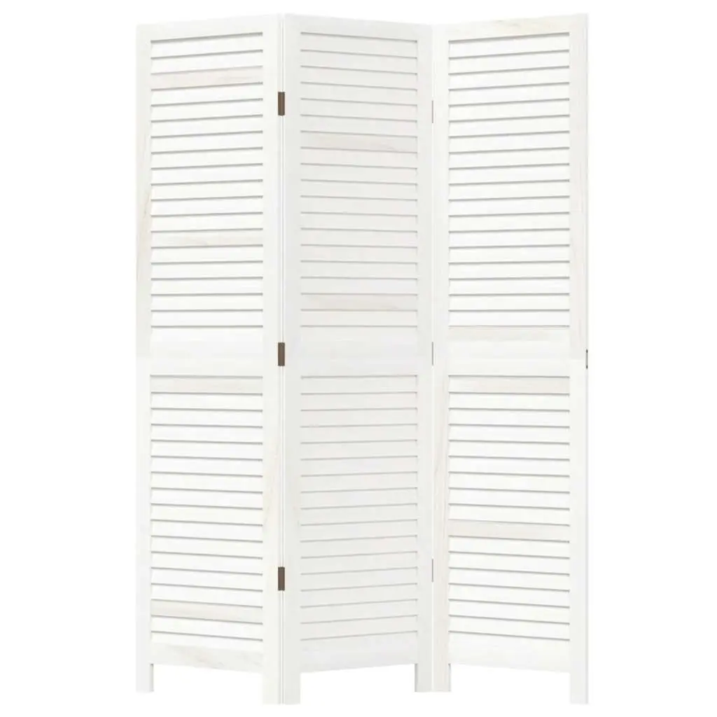 Folding Privacy Screen 3 Panels White Solid Paulownia Wood Room Divider