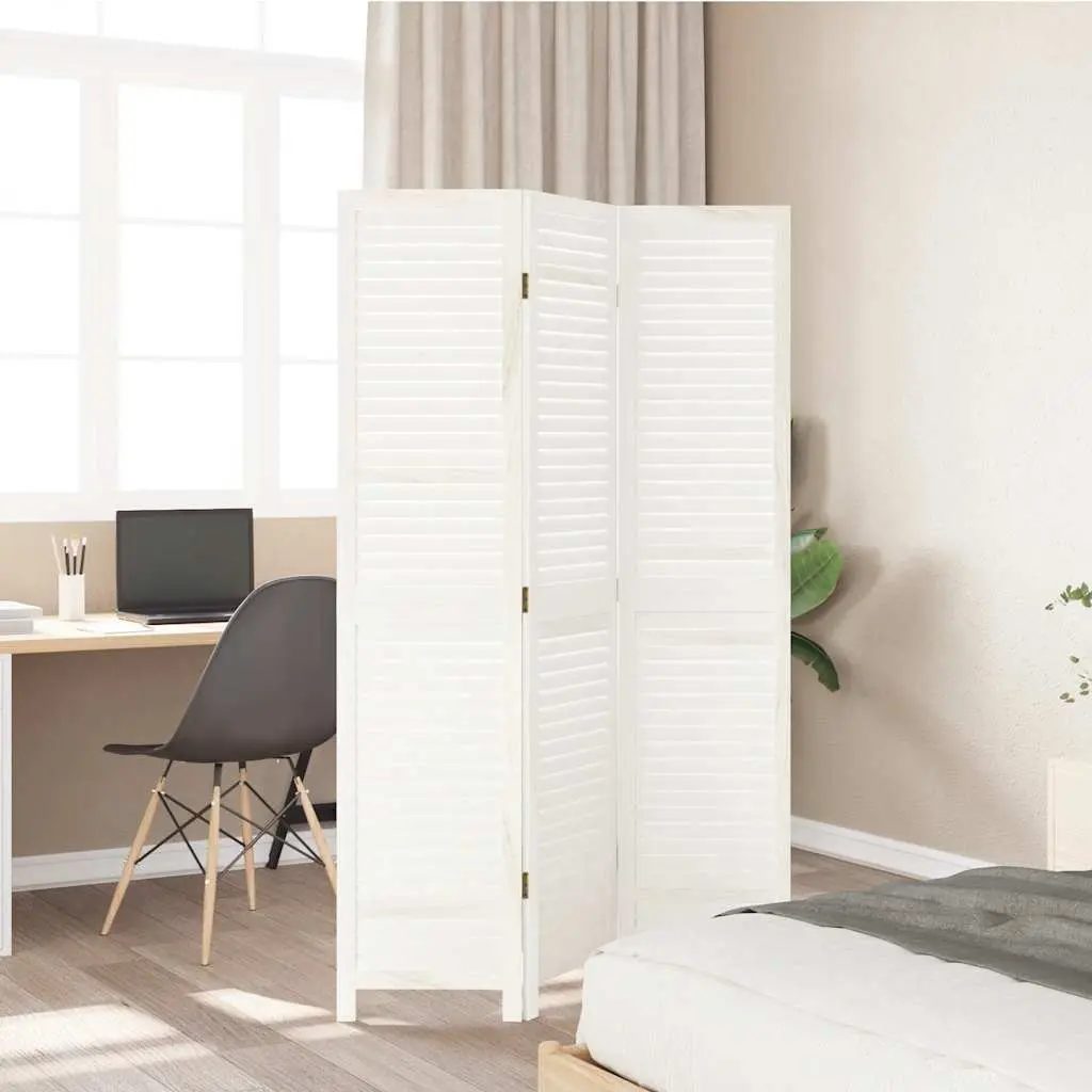 Room Divider Folding Privacy Screen 3 Panels White Solid Wood