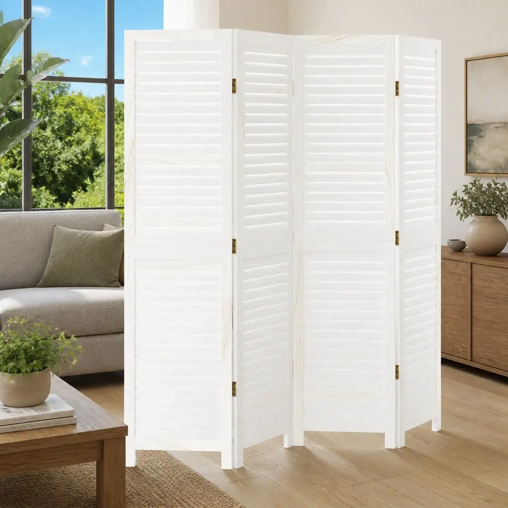 Folding Privacy Screen 4 Panel White Indoor Room Divider