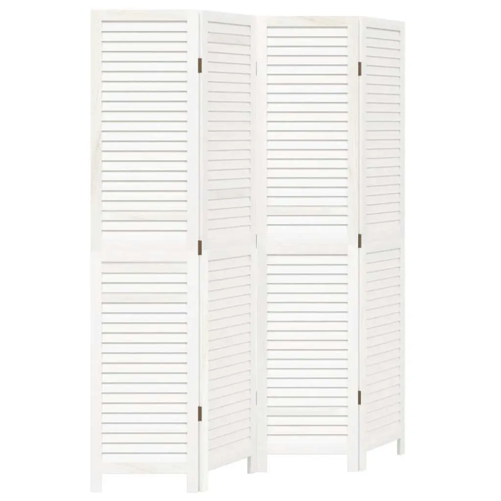 Folding Privacy Screen Room Divider 4 Panels White Solid Paulownia Wood