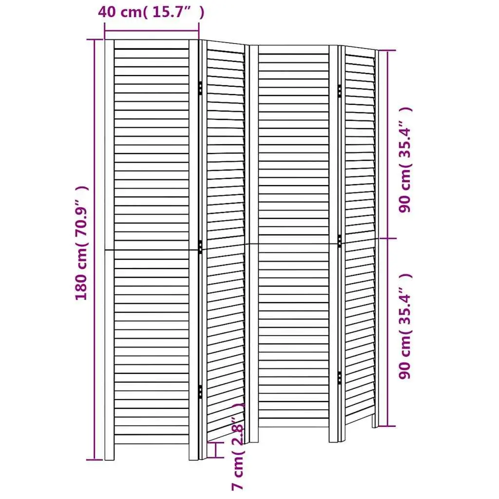 Folding Privacy Screen Room Divider 4 Panels White Solid Paulownia Wood