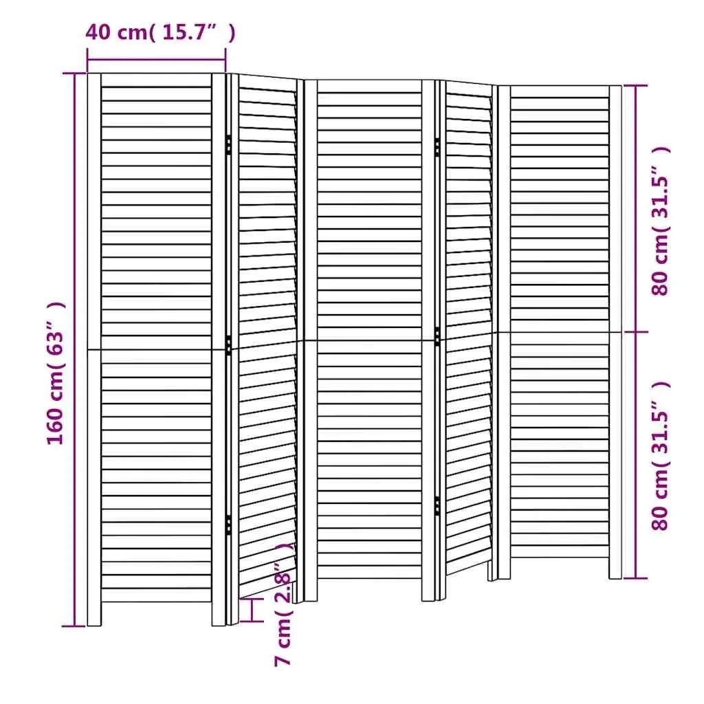 Room Divider 5 Panel Folding Privacy Screen Partition White