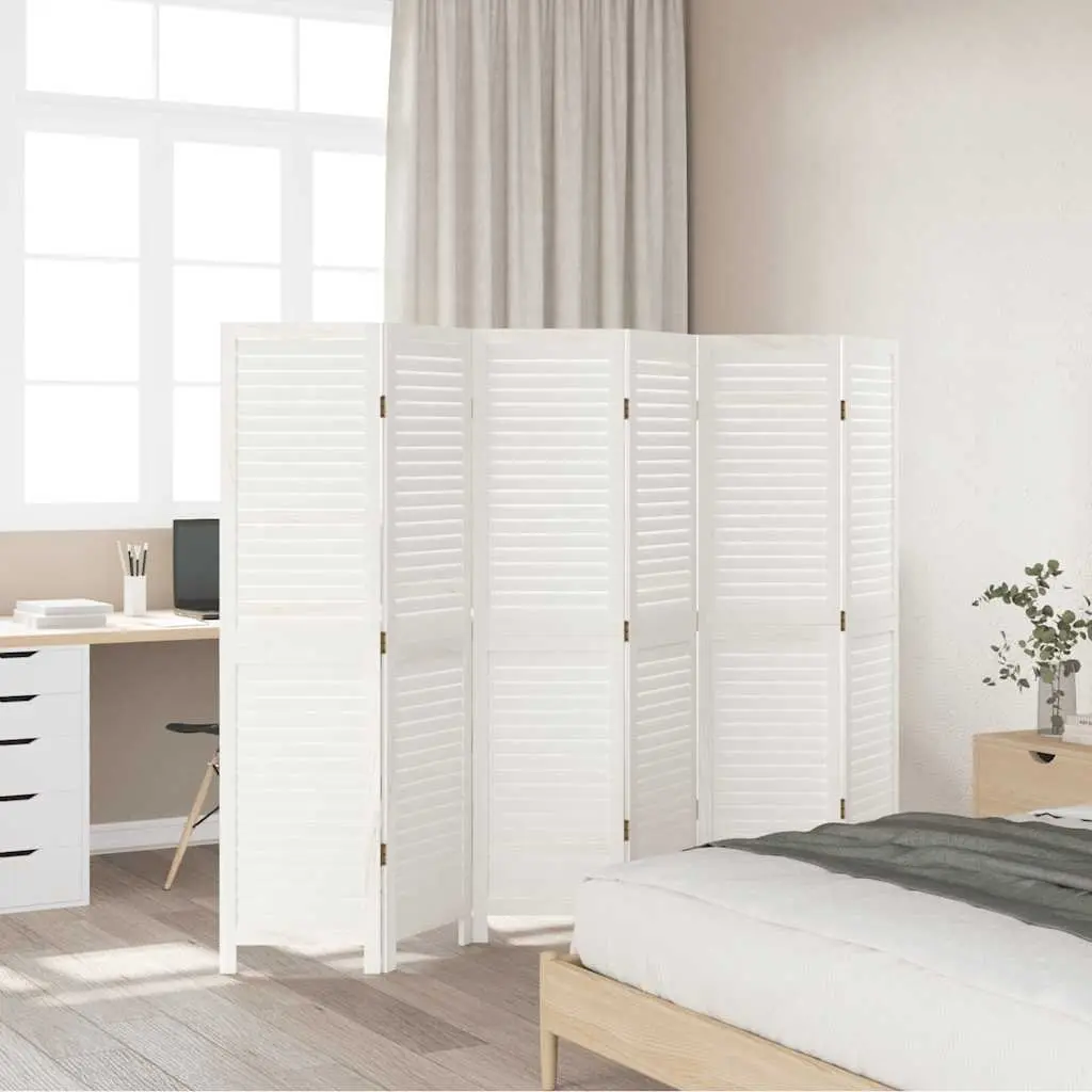 Room Divider Folding Screen Partition 6 Panel Indoor Solid Wood White