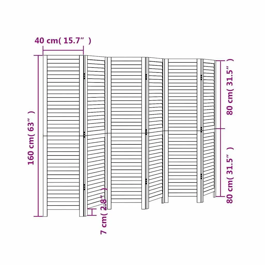 Room Divider Folding Screen Partition 6 Panel Indoor Solid Wood White