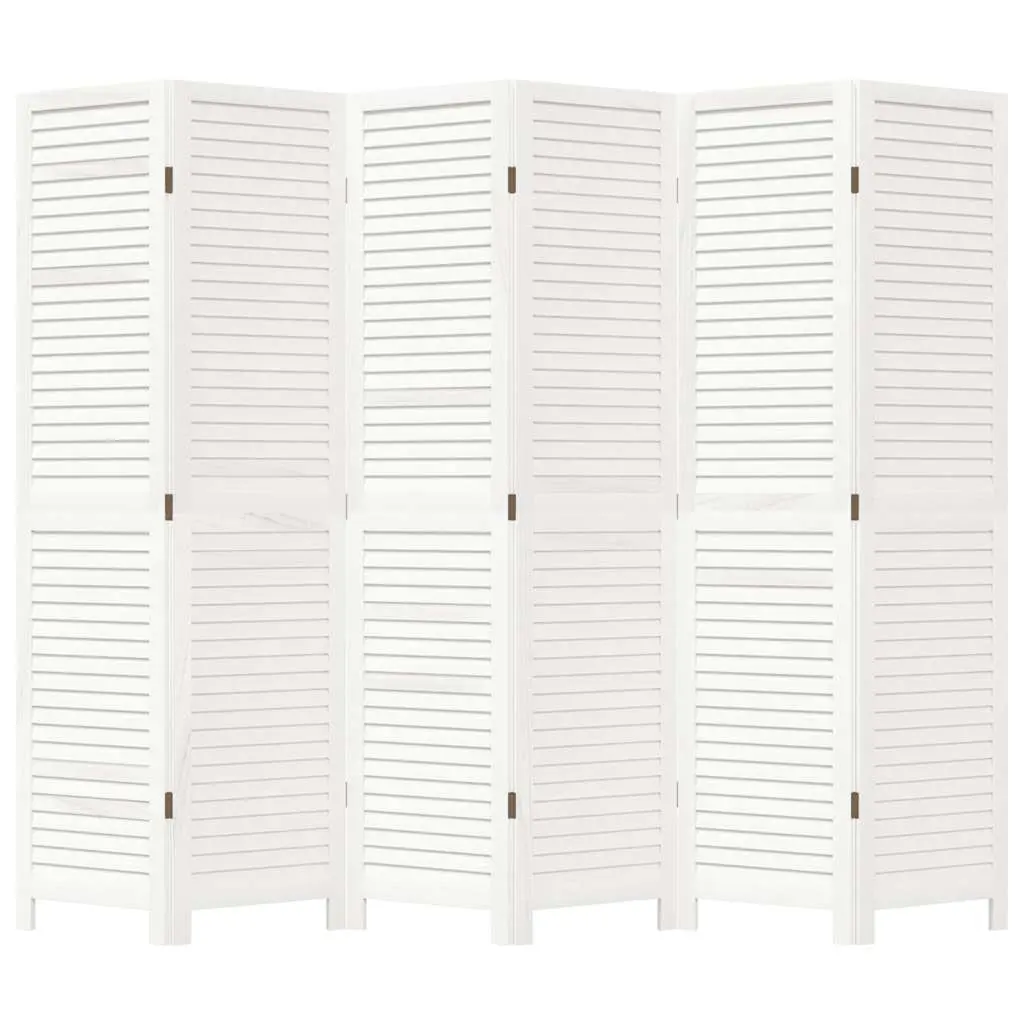 Room Divider Folding Privacy Screen 6 Panels White Solid Wood