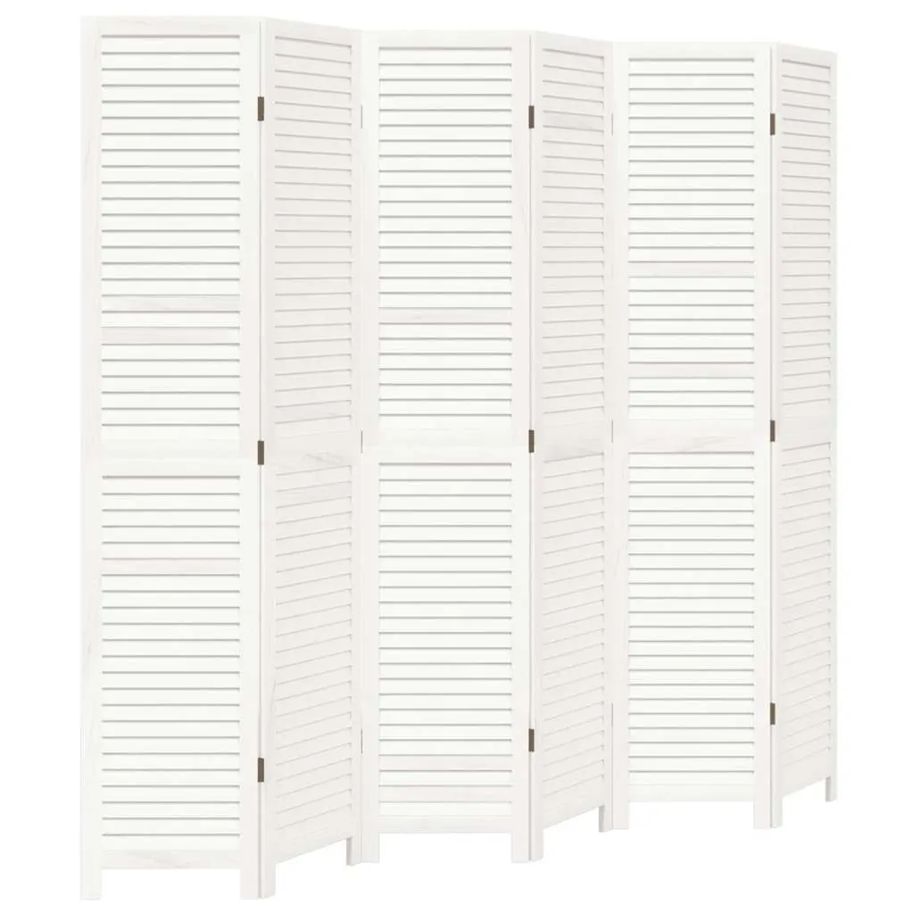 Folding Privacy Screen Room Divider 6 Panels White Solid Paulownia Wood Partition