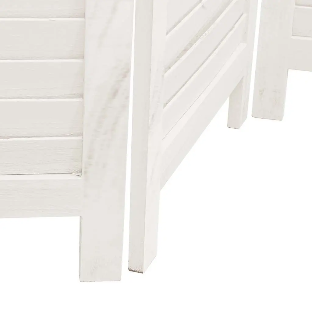 Folding Privacy Screen Room Divider 6 Panels White Solid Paulownia Wood Partition