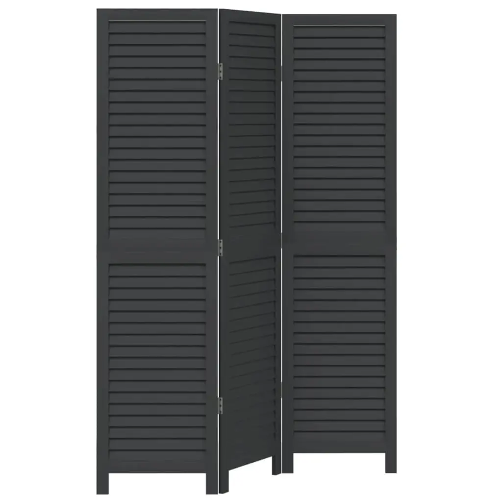 Room Divider Privacy Screen 3 Panels Black Solid Wood Indoor