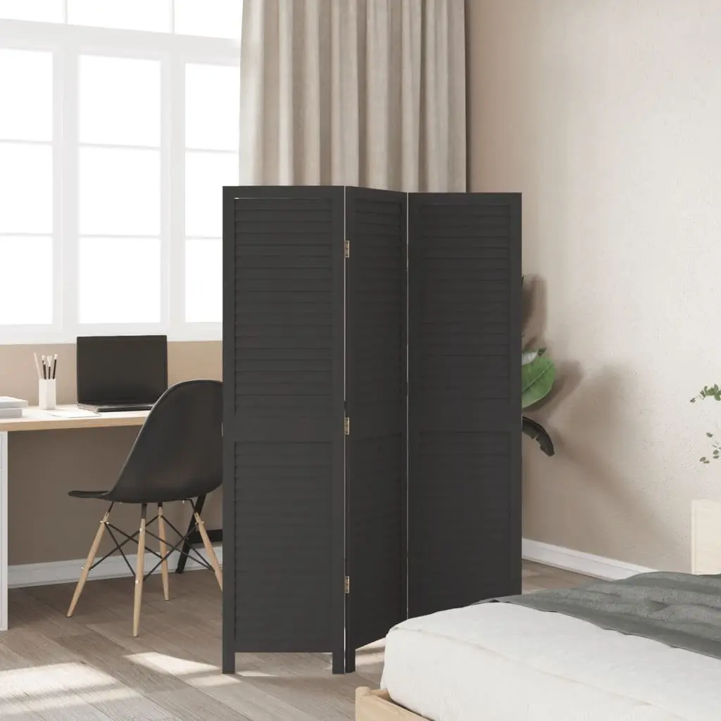 Room Divider Privacy Screen 3 Panels Black Solid Wood Indoor