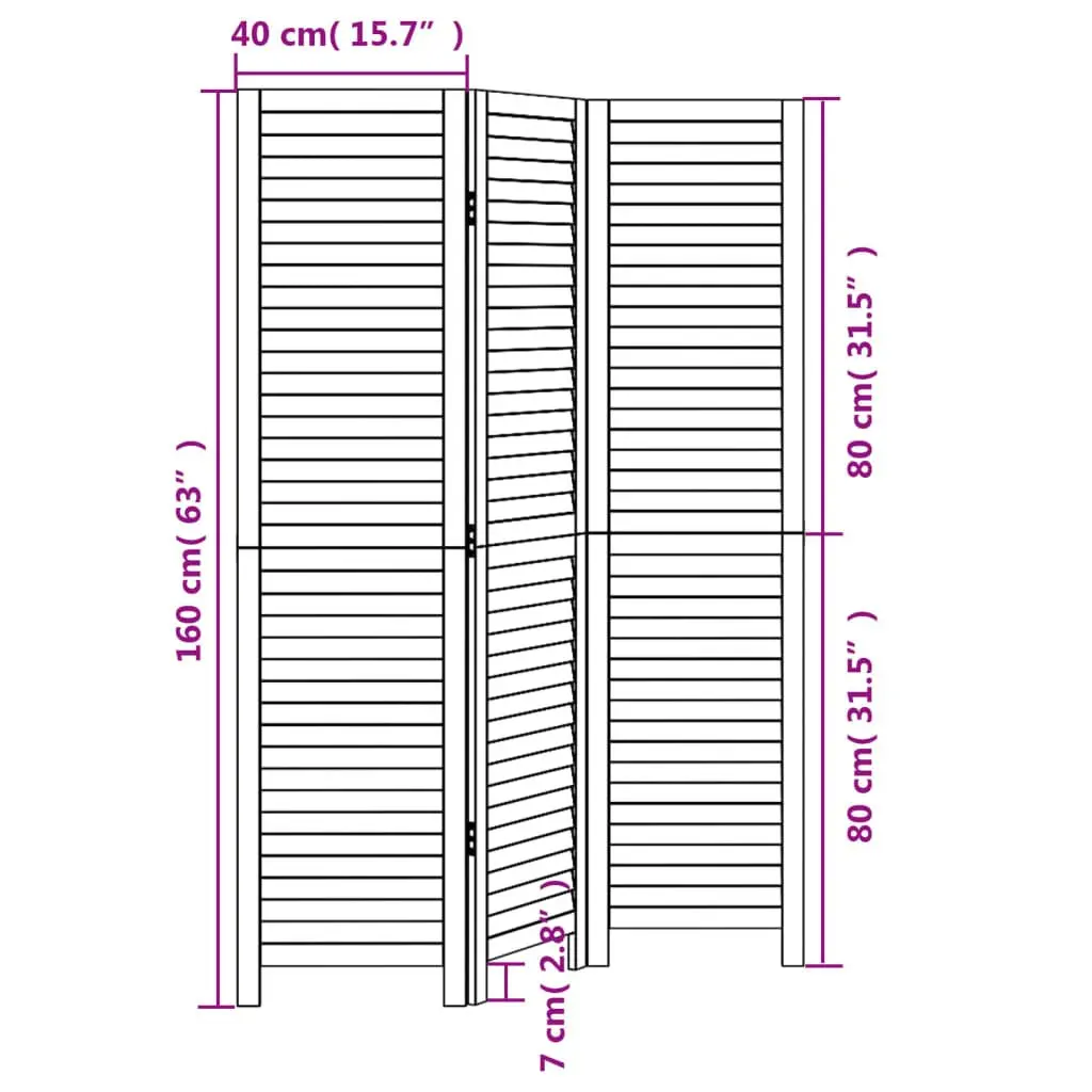 Room Divider Privacy Screen 3 Panels Black Solid Wood Indoor