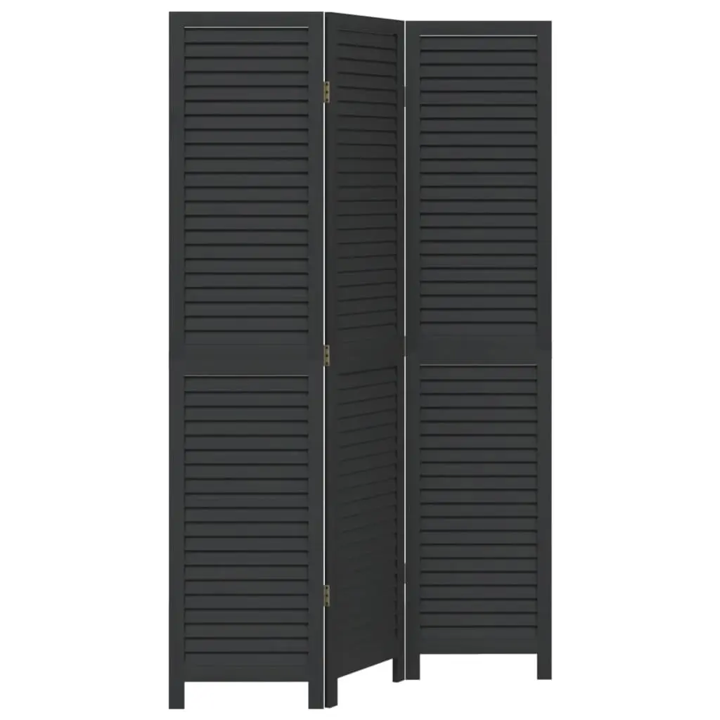 Room Divider Privacy Partition 3 Panels Black Solid Wood Folding Screen Indoor