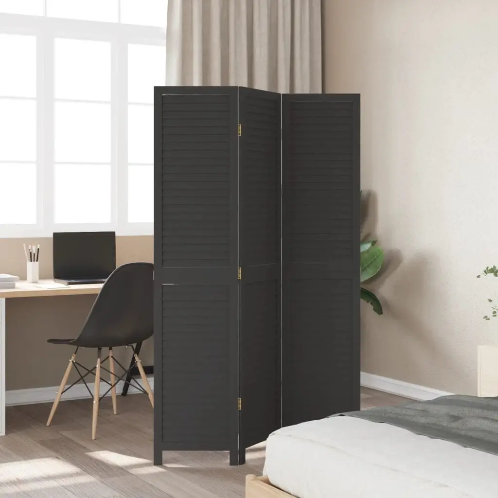 Room Divider Privacy Partition 3 Panels Black Solid Wood Folding Screen Indoor