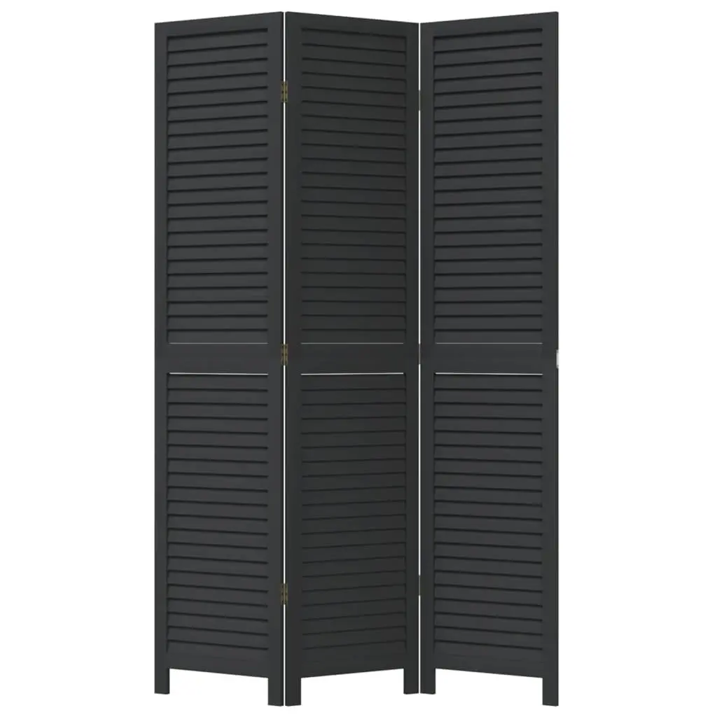 Room Divider Privacy Partition 3 Panels Black Solid Wood Folding Screen Indoor