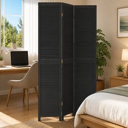 Room Divider 3 Panels Black Solid Wood Paulownia Privacy Screen Folding