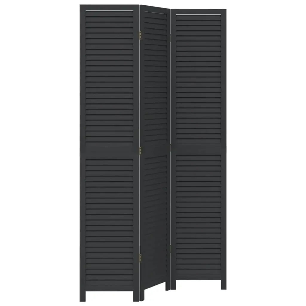 Room Divider Privacy Screen 3 Panels Black Solid Wood Folding