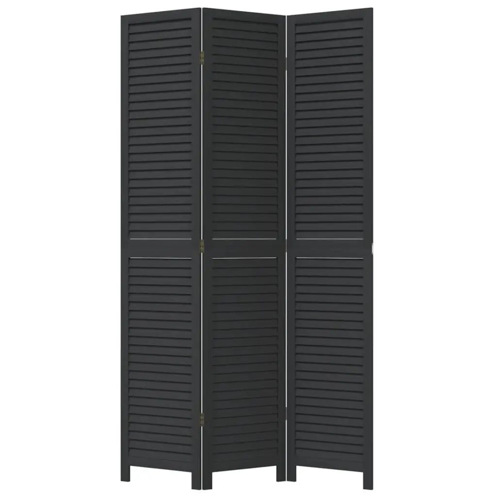Room Divider Privacy Screen 3 Panels Black Solid Wood Folding