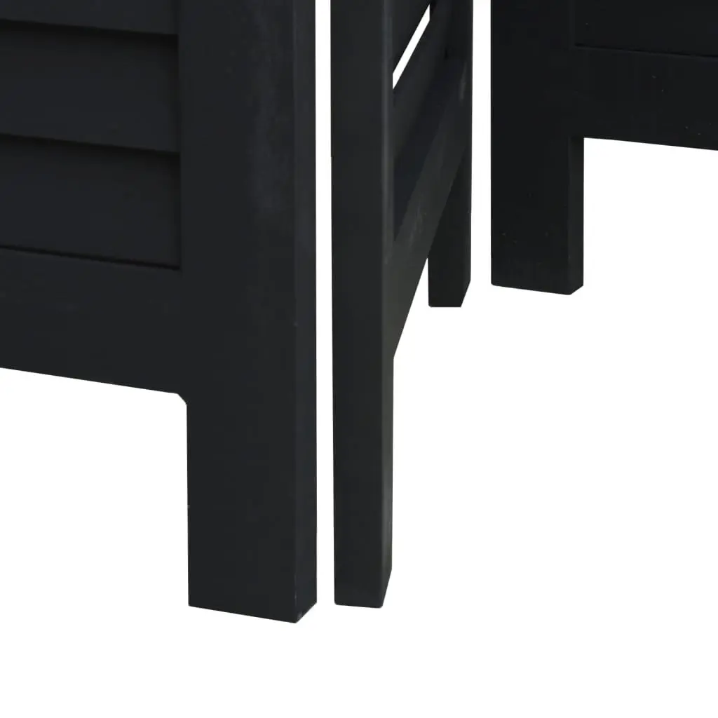 Room Divider Privacy Screen 3 Panels Black Solid Wood Folding