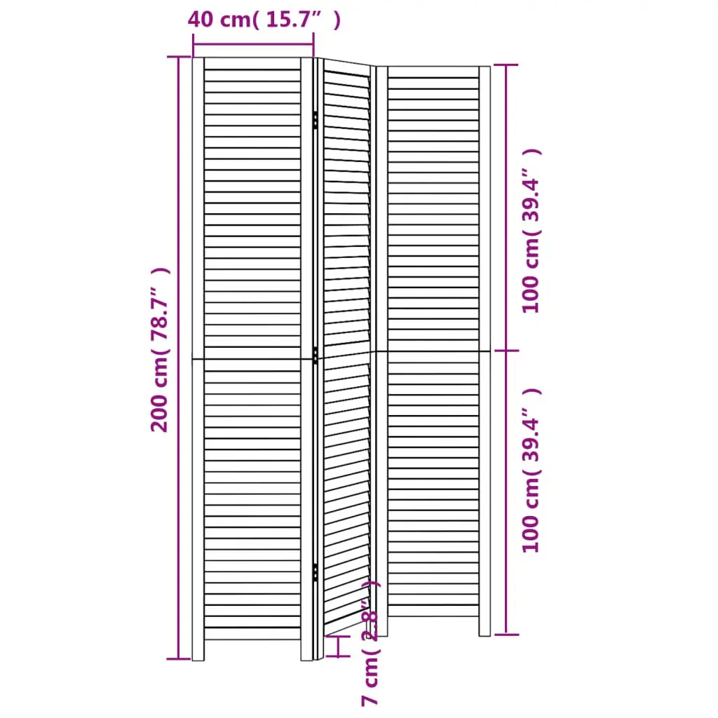 Room Divider Privacy Screen 3 Panels Black Solid Wood Folding