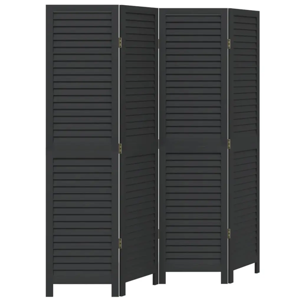 Folding Privacy Screen Room Divider 4 Panels Black Solid Paulownia Wood