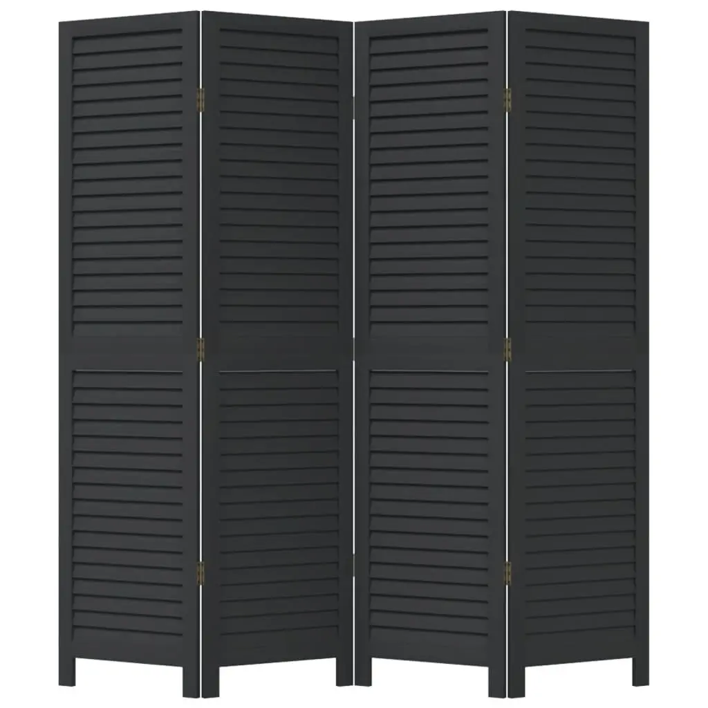 Folding Privacy Screen Room Divider 4 Panels Black Solid Paulownia Wood
