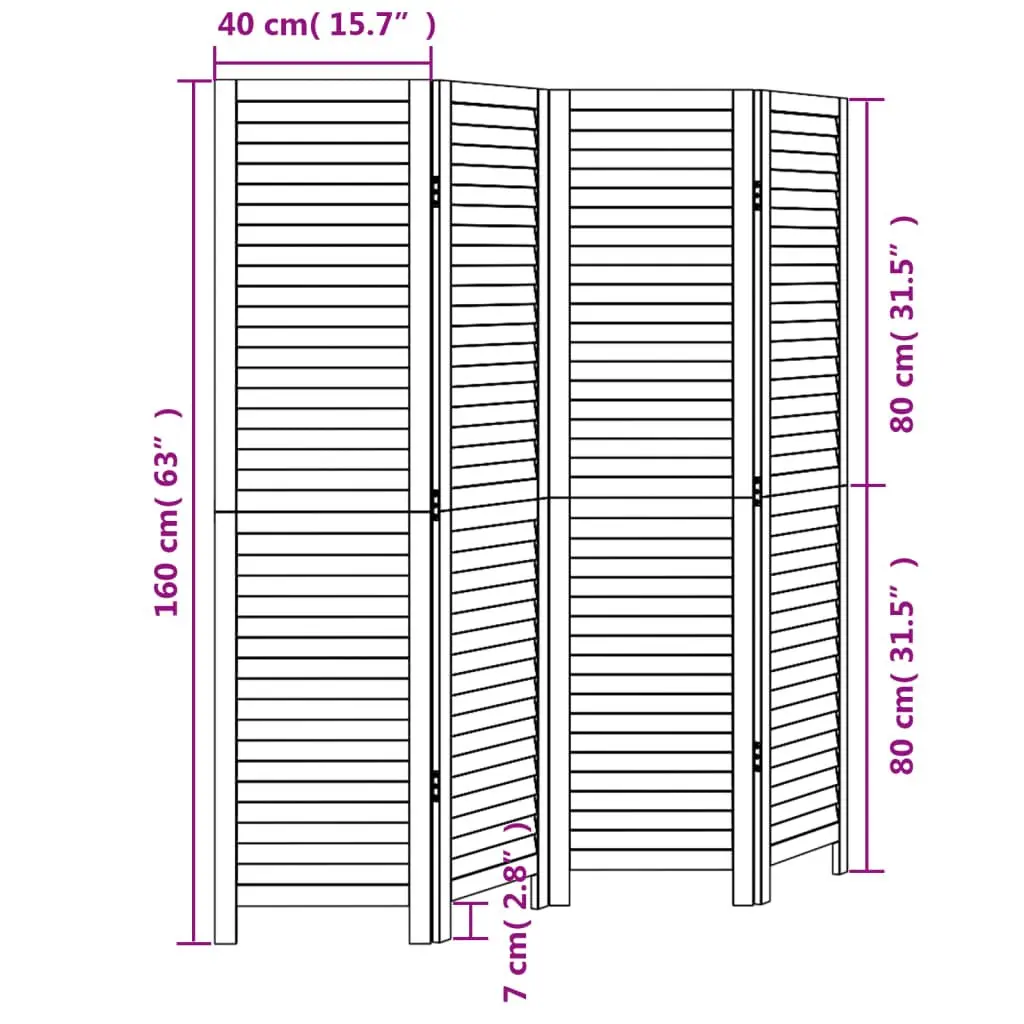 Folding Privacy Screen Room Divider 4 Panels Black Solid Paulownia Wood