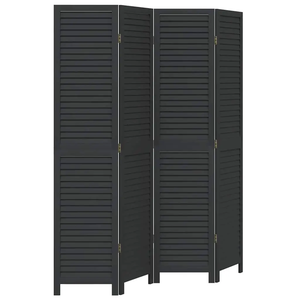 Room Divider Folding Privacy Screen 4 Panels Black Solid Wood