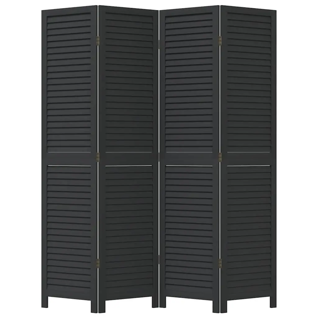 Room Divider Folding Privacy Screen 4 Panels Black Solid Wood