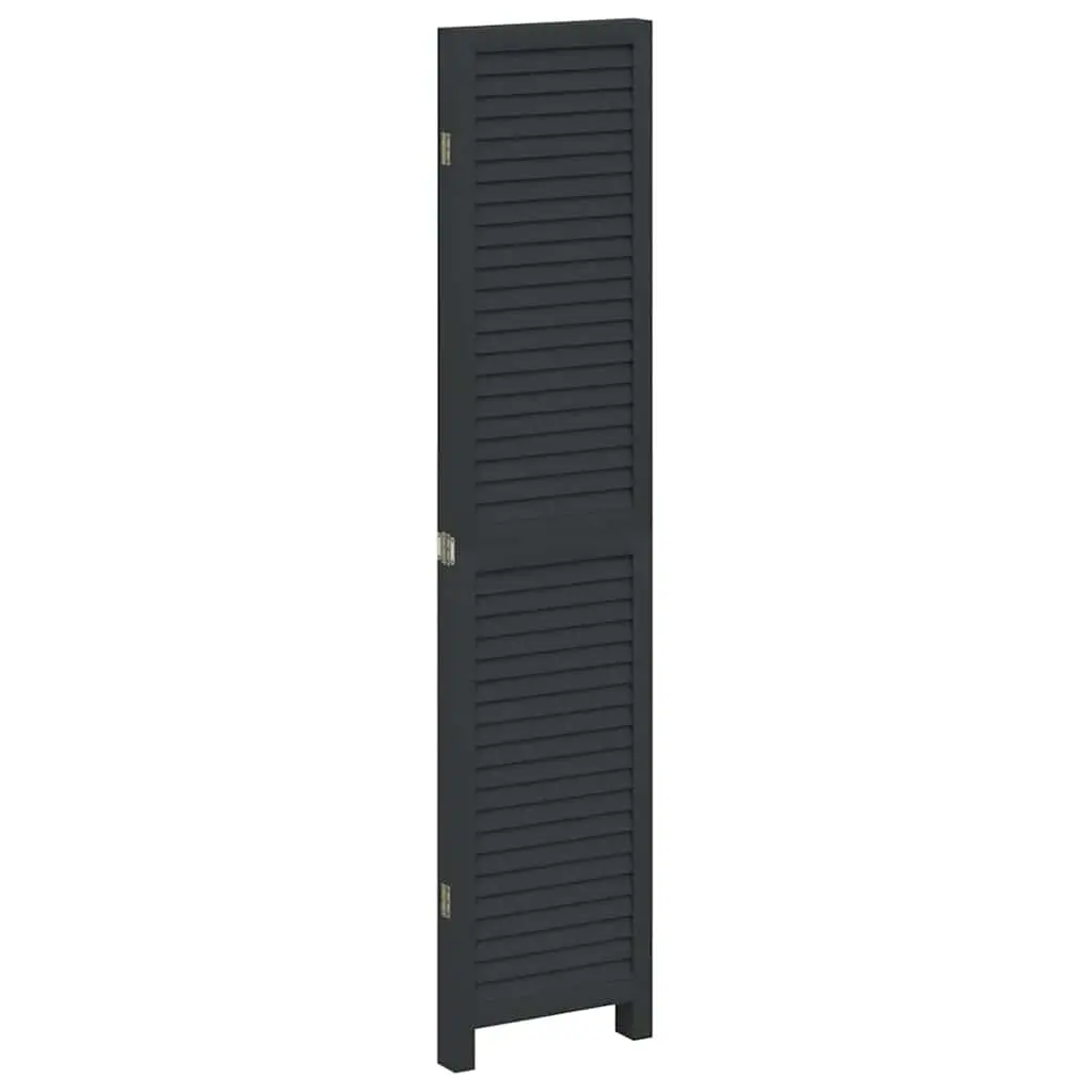 Room Divider Folding Privacy Screen 4 Panels Black Solid Wood