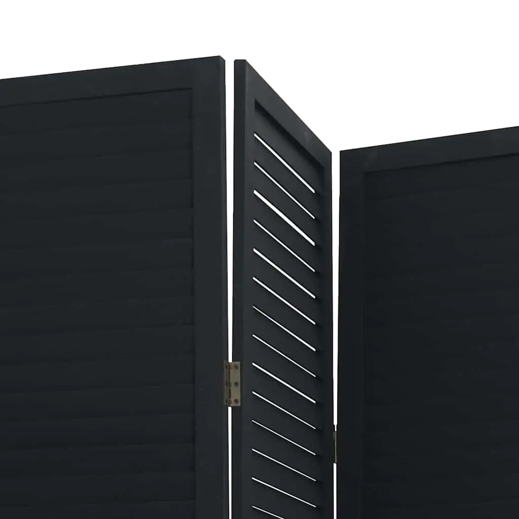 Room Divider Folding Privacy Screen 4 Panels Black Solid Wood