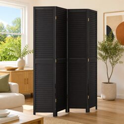 Room Divider 4 Panels Black Solid Wood Paulownia Folding Privacy Screen