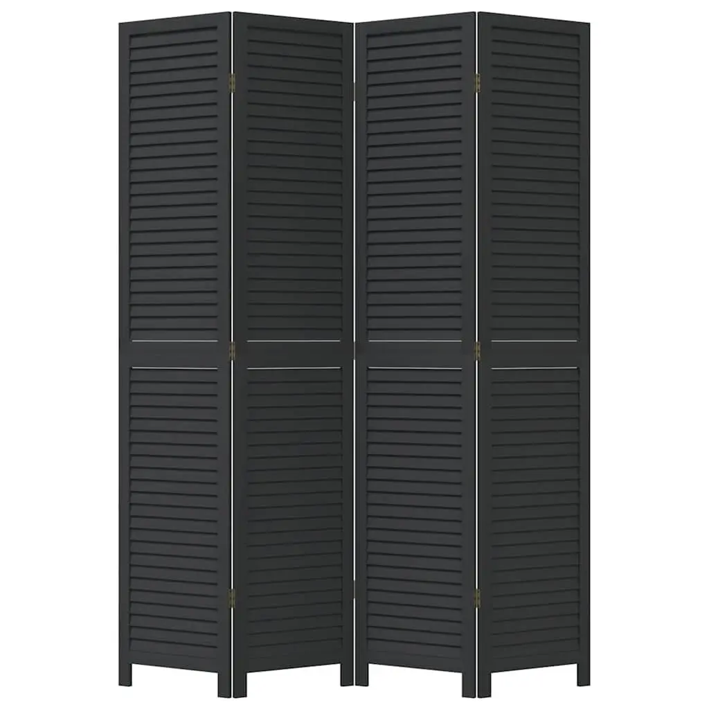 Room Divider Privacy Screen 4 Panels Black Solid Wood Paulownia Folding