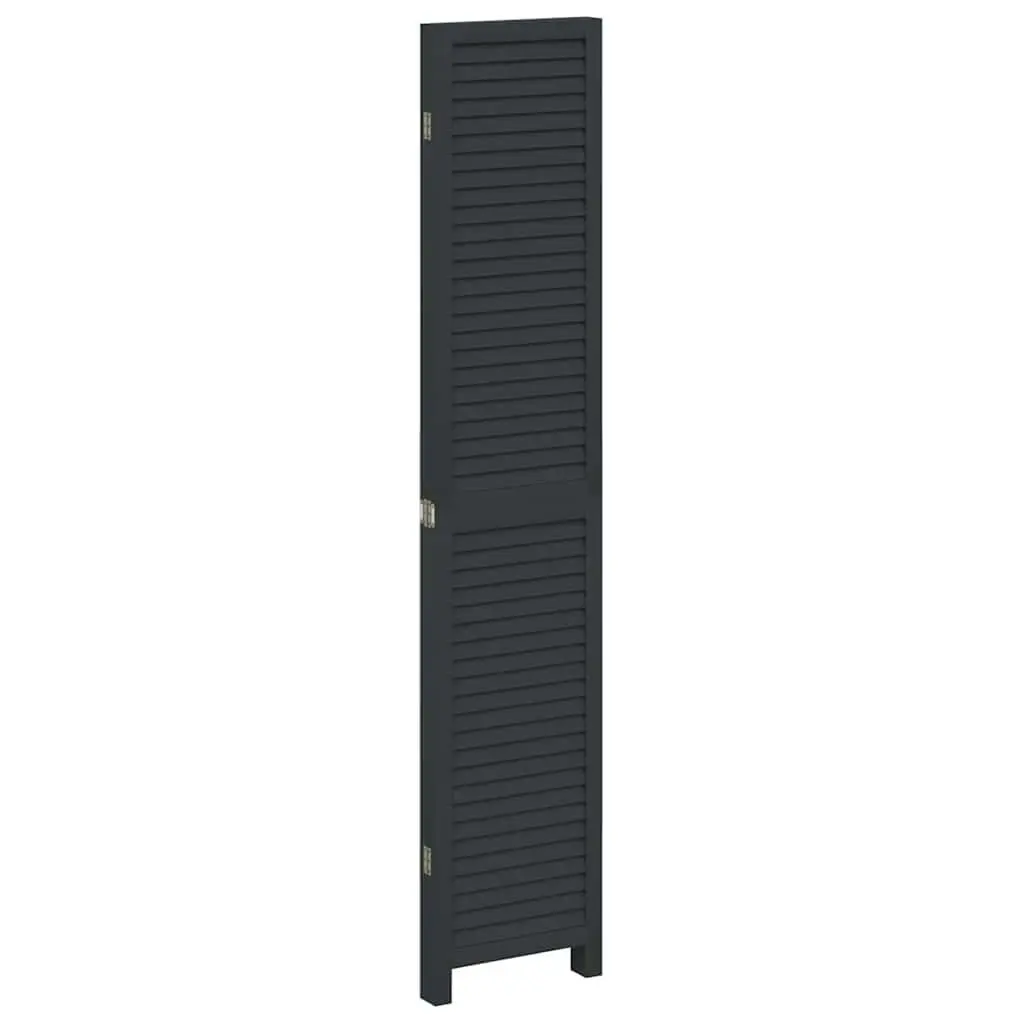 Room Divider Privacy Screen 4 Panels Black Solid Wood Paulownia Folding